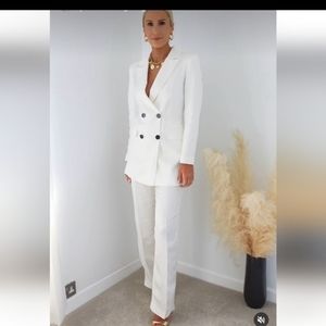 Zara Satin effect White long blazer